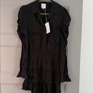MISA Los Angeles Black Ruffle Tiered Tunic Dress